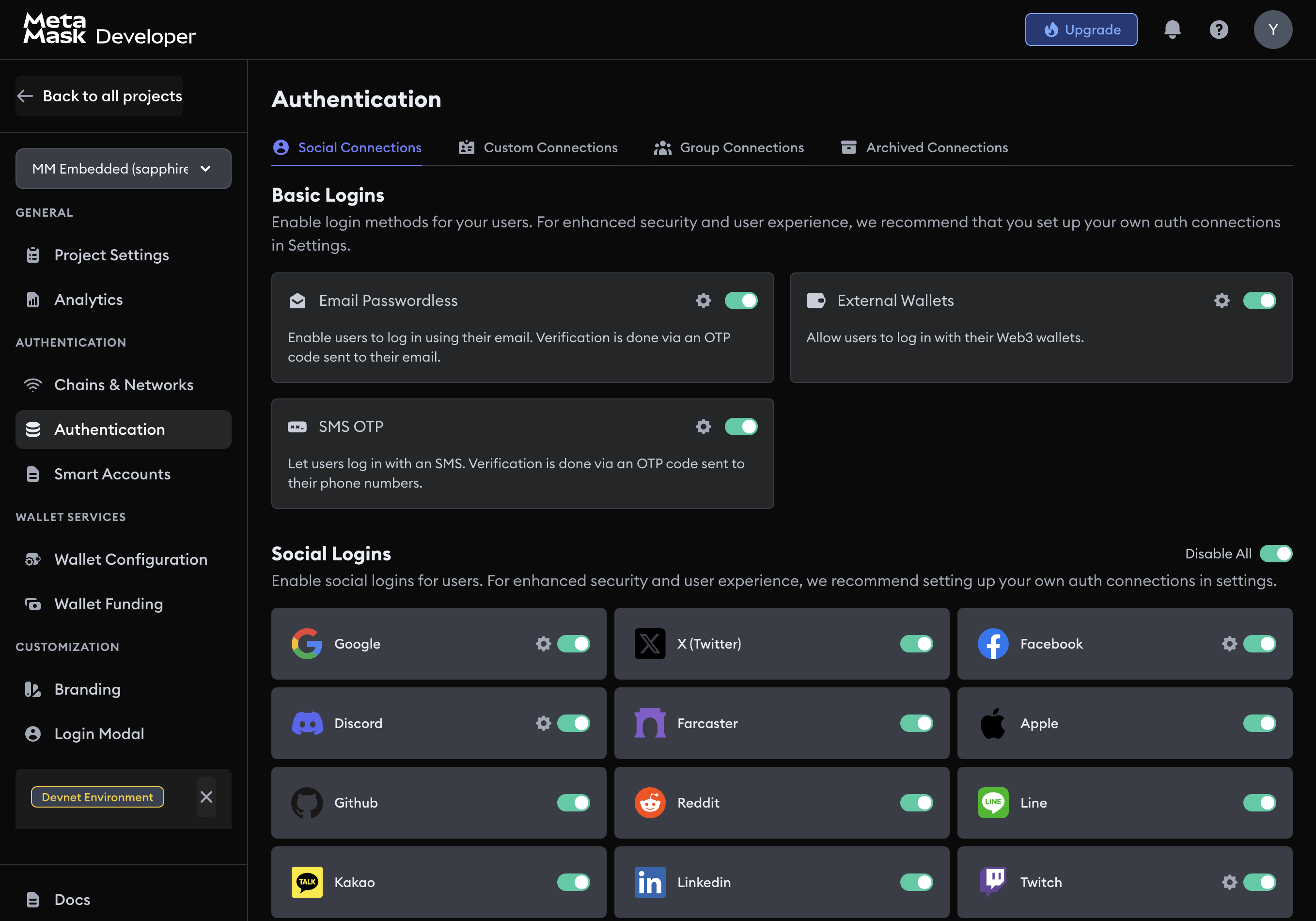 GitHub in the Social Connections settings