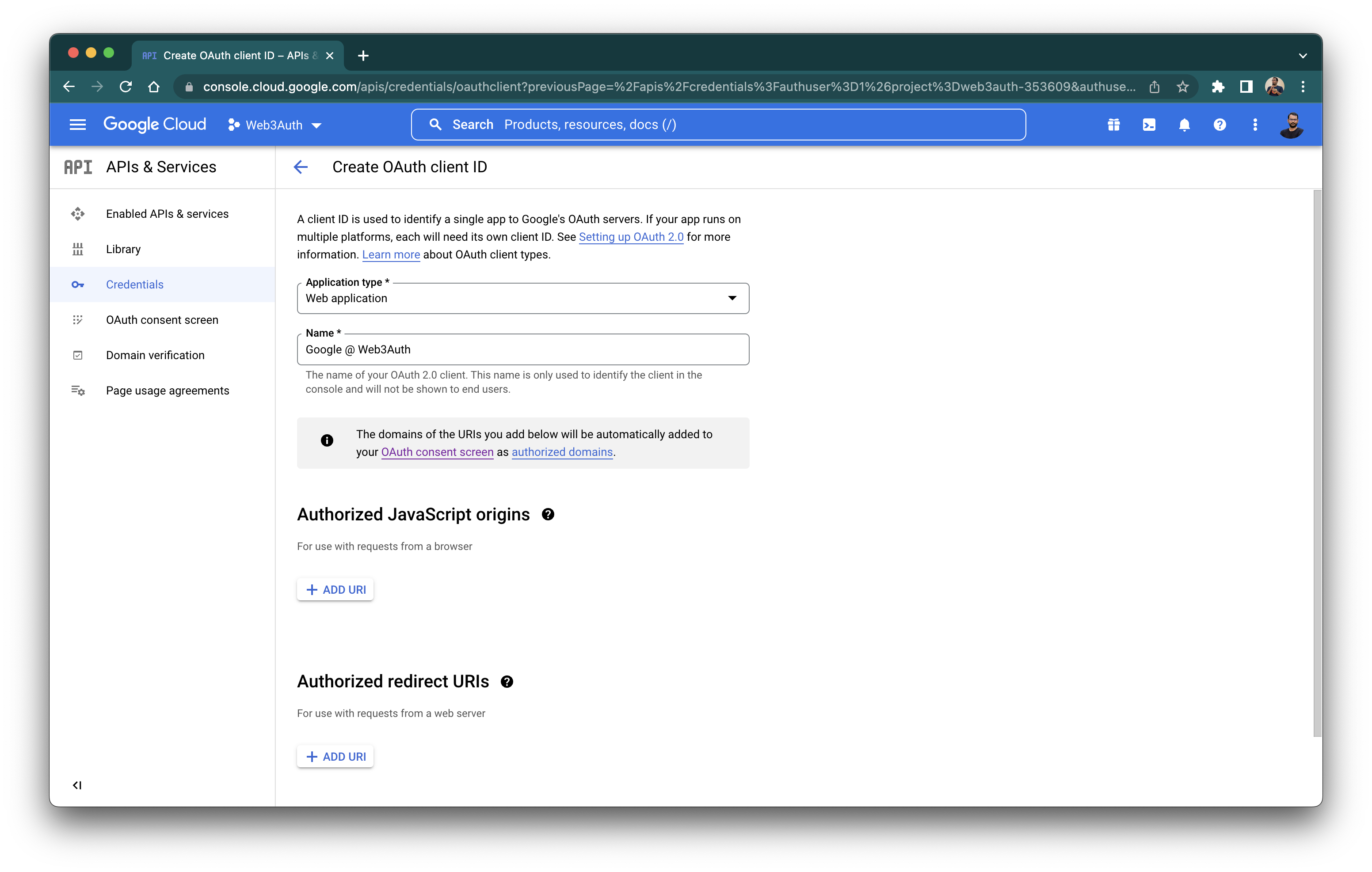 Google OAuth 2.0 authorized redirect URI